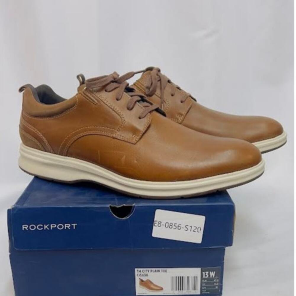 Rockport Men's Total Motion City Plain Toe Sneaker, Tan, 13 Wide
